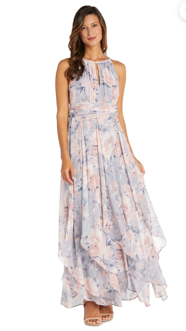 NEW R&M Richards 9218 Floral Long Dress Halter Maxi Dress Size 16